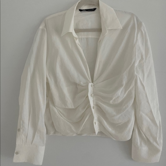 Zara Tops - Zara White Rouched Closure Button Front Top